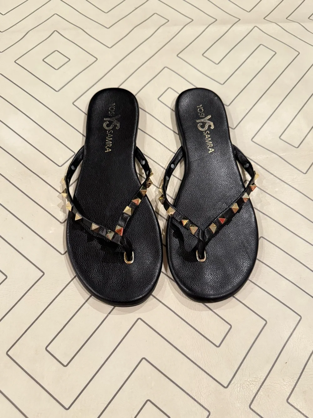 Yosi Samra Black Studded Thong Sandals